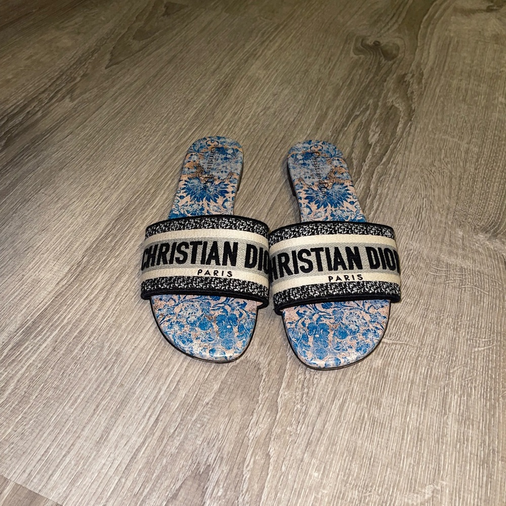 Christian Dior Blue Floral Slides